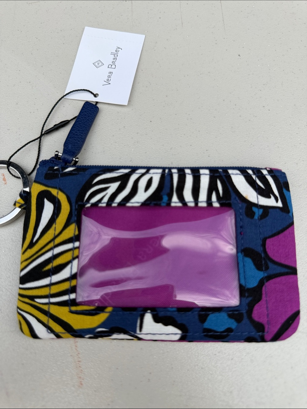 Vera Bradley Navy Floral ID Wallet with Pink Window